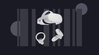 A Meta Quest 2 headset and controllers against a black background.